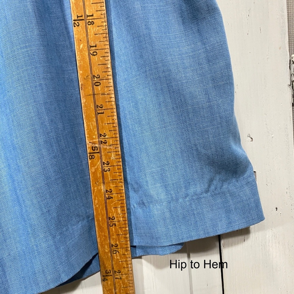 Blue High Waisted Wide Leg Culotte Pants Pleated Chambray 29W Flowy Airy Boho - Picture 7 of 11